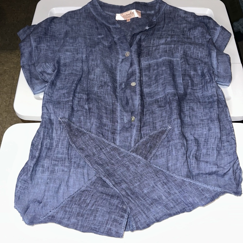 Scandal Italy Blue Top Cotton Linen Romantic Toe Front Sz S